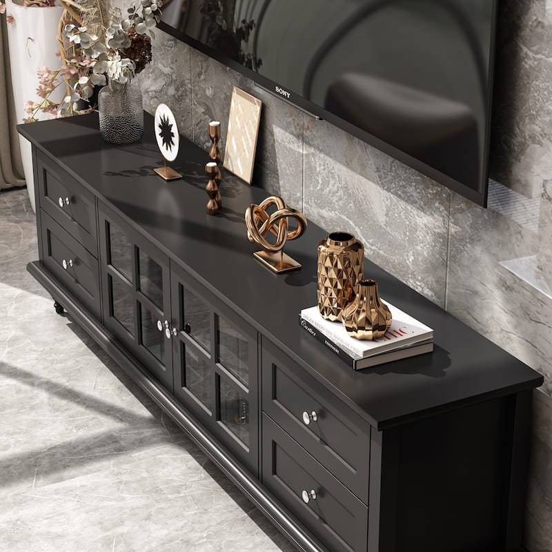 Stylish TV Console in White Roman Column Legs Modern TV Stand Console