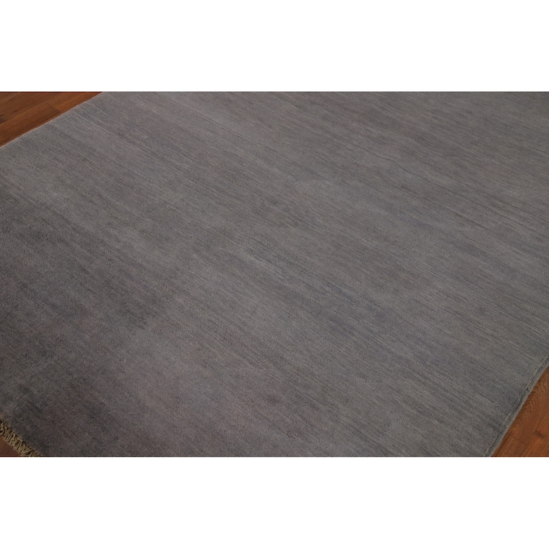 Modern Gray Gabbeh Oriental Area Rug Hand-Knotted Solid Wool Carpet - 5'1" x 6'5"
