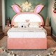 preview thumbnail 18 of 30, Twin/Full Size Upholstered Platform Bed Rabbit-Shaped Headboard with Embedded LED Lights and 3 Drawers