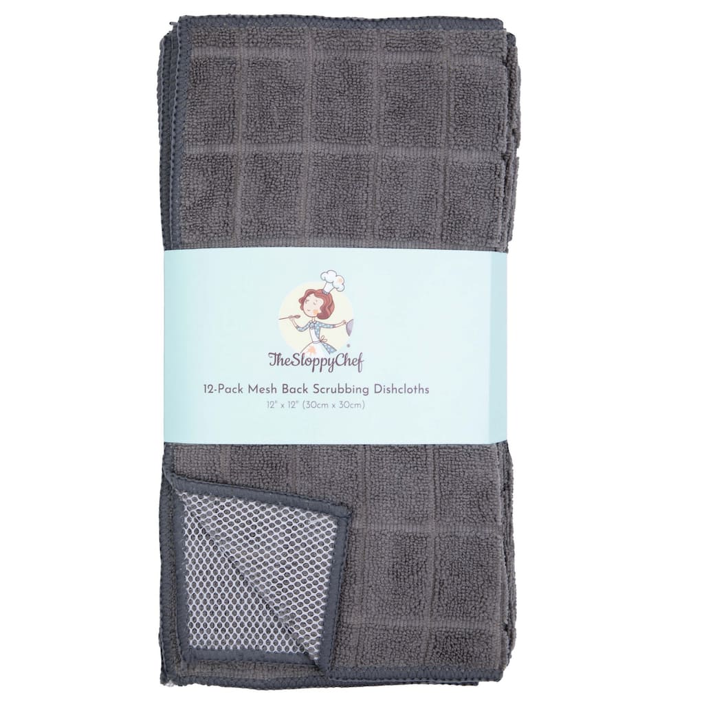 The Sloppy Chef Mesh Backed 12-Piece Dishcloths - 12x12