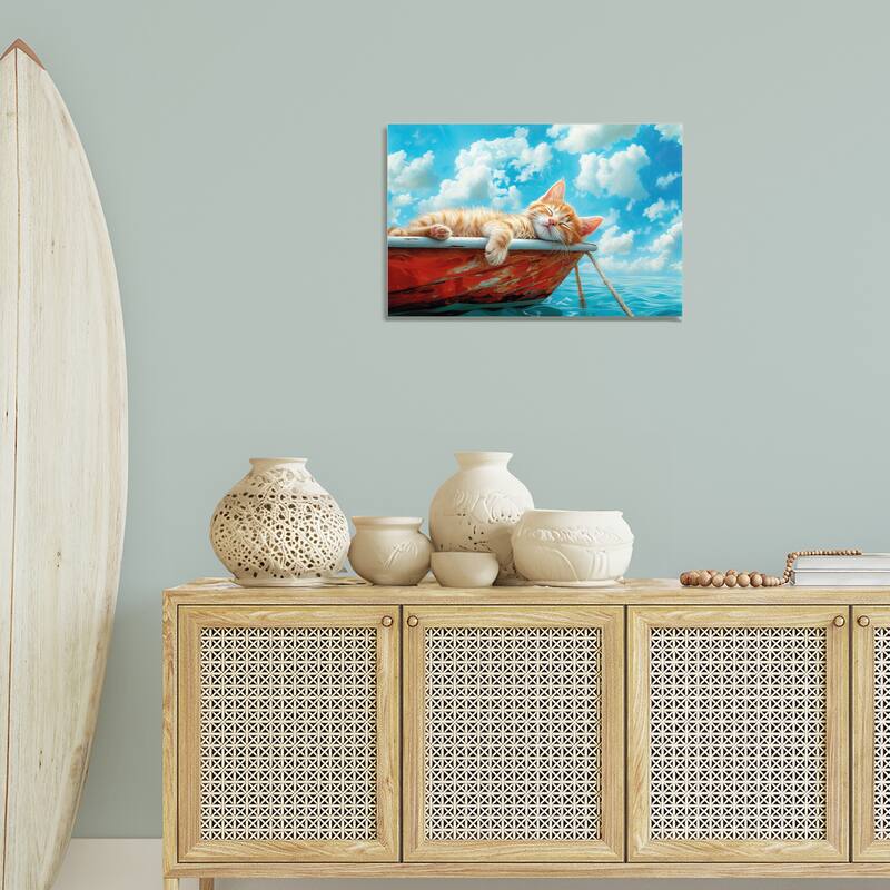 Stupell Sleeping Cat on Boat Canvas Wall Art Design By Parable Visions