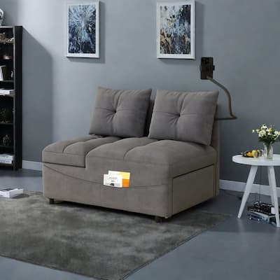 27.56" Velvet 2-Seater Sleeper Sofa Chair with USB Ports, Reclining Angles And Storage