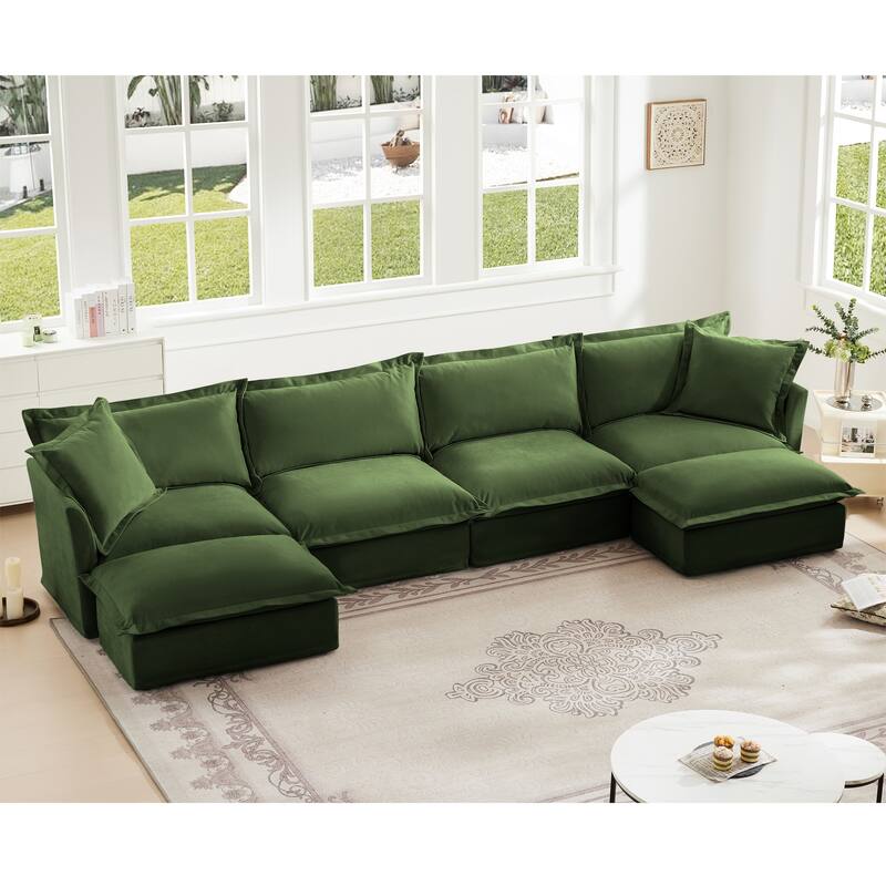 Modern Deep Seat Modular Sofa with Removable Chenille Covers and Plush Cushions for Living Room and Guest Room