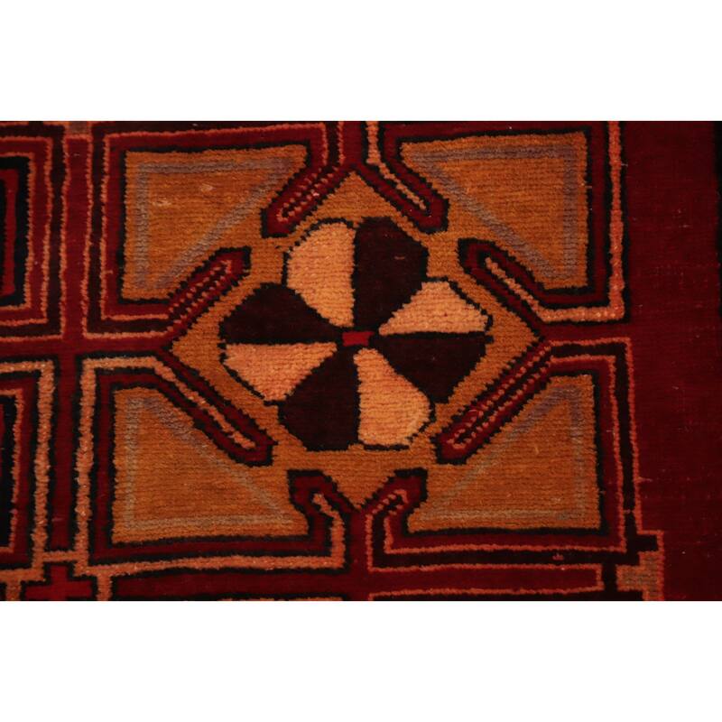 Hand Knotted Oriental 100% Wool Carpet Traditional Geometric Oranges & Rust Ardebil Runner Rug - 10' 2'' X 4' 4''