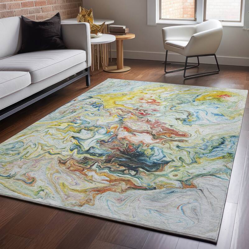 Premium Washable Super Soft Abstract Kyah Mayfield Rug - Ivory - 8' x 10' - Rectangle