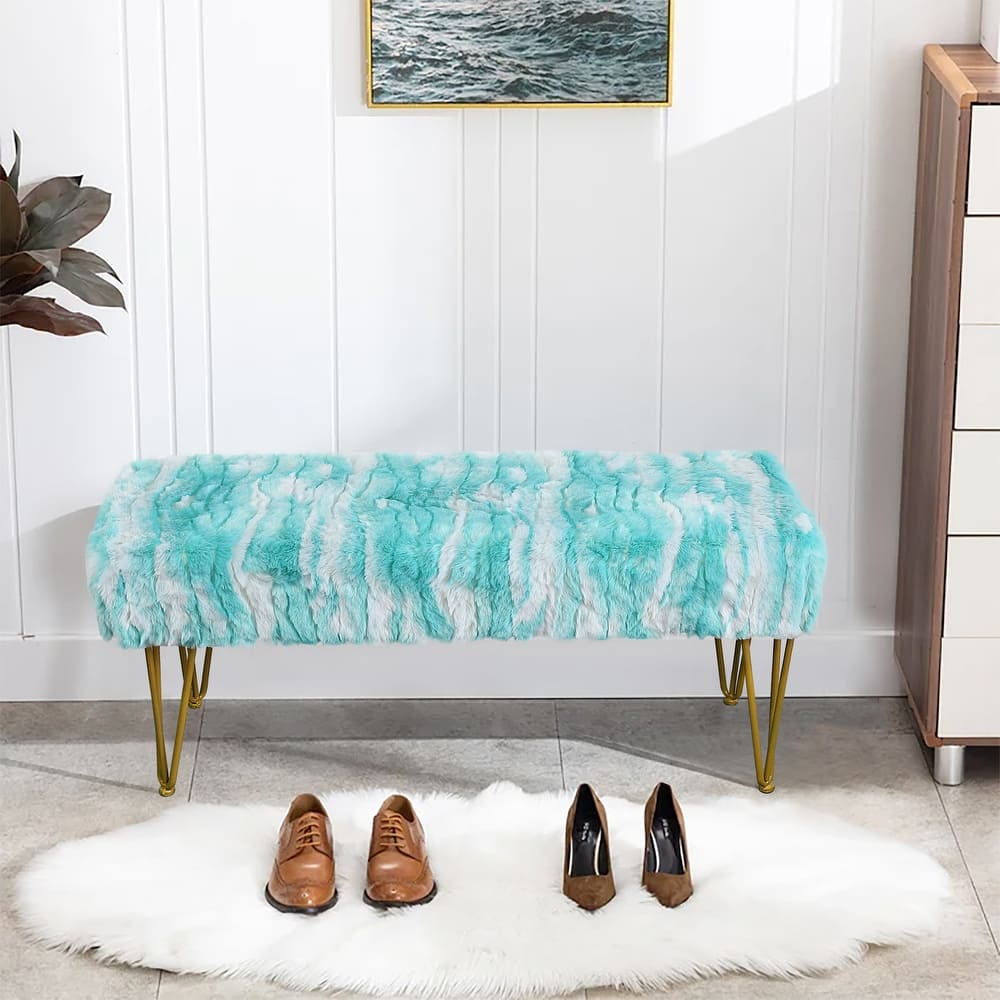 Home Soft Things Soft Fauxfur Ottoman Fuzzy Entryway Bench Seat