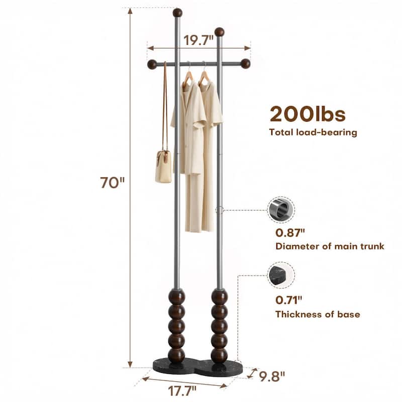 Metal Freestanding Coat Rack with Heavy Duty Marble Base - 70"H x 19.7"W (top) × 17.7"(base) x 9.8"D