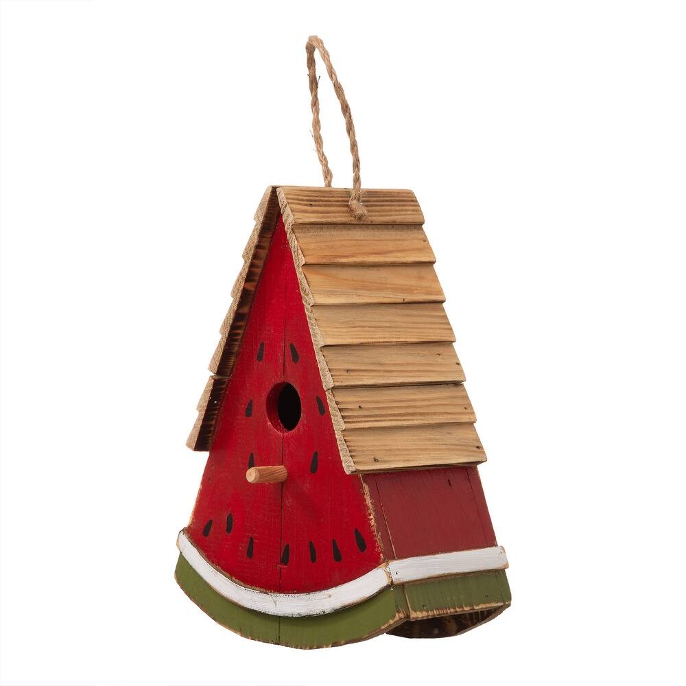 Glitzhome 11"H Distressed Solid Wood Watermelon Hanging Garden Birdhouse