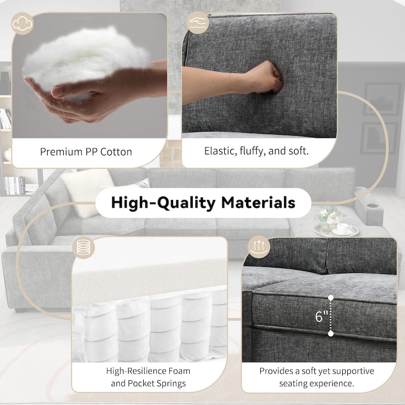 119*67" Chenille Upholstered U-Shaped Corner Sectional Sofa with Oversized Chaise Lounge and Cup holder