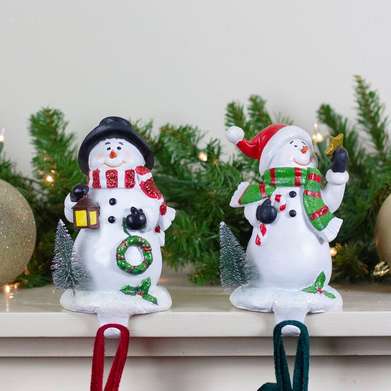 Glittered Snowman Christmas Stocking Holders - 5.75" - Set of 2