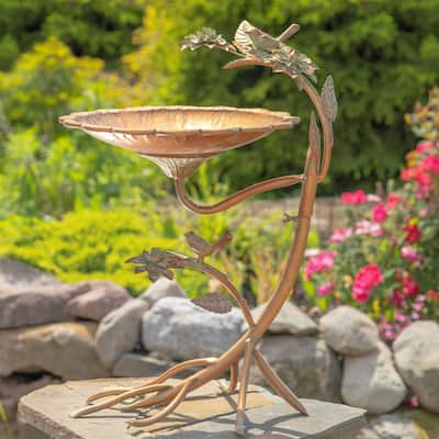 Copper Scallop Edge Birdbath with Branch Stand - 19.75"x16.5"x27"