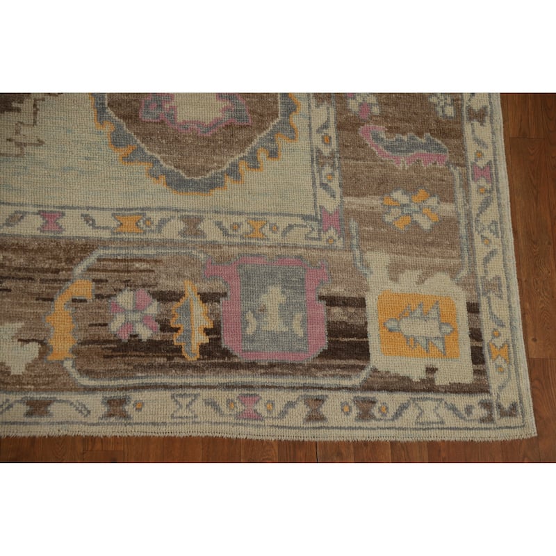 Hand Knotted Oriental 100% Wool Carpet Transitional All-Over Beige & Ivories Oushak Area Rug - 11' 11'' X 8' 8''
