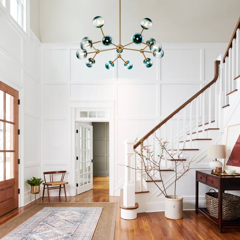 15-Light Modern Glam Linear Sputnik Gradient Blue Glass Globe Bubble Branch Chandelier