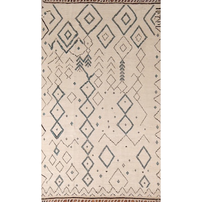 Geometric Ivory Moroccan Area Rug Handmade Wool Carpet - 5'9"x 9'6"