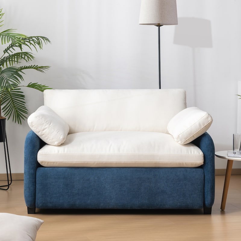 Oversized Chenille Single Sofa Chair - Blue Cream