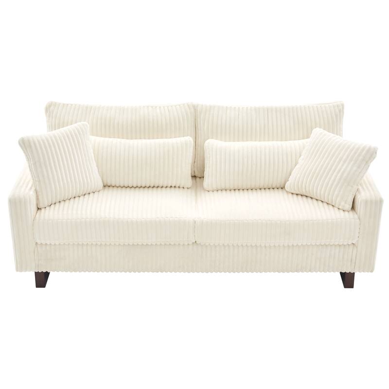 Modular Loveseat Sectional Sofa, 80.3" Corduroy 2-Seater Couch, Modern Square Armrest Sofa with Wooden Leg and Pillows