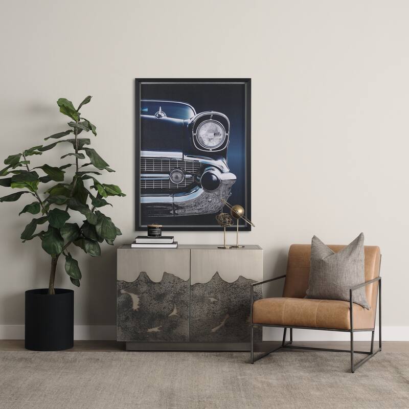 Stratton Gunmetal w/ Genuine Aged Black / Brown Leather Upholstered Accent Chair -  27.3L x 36.5W x 29.5H