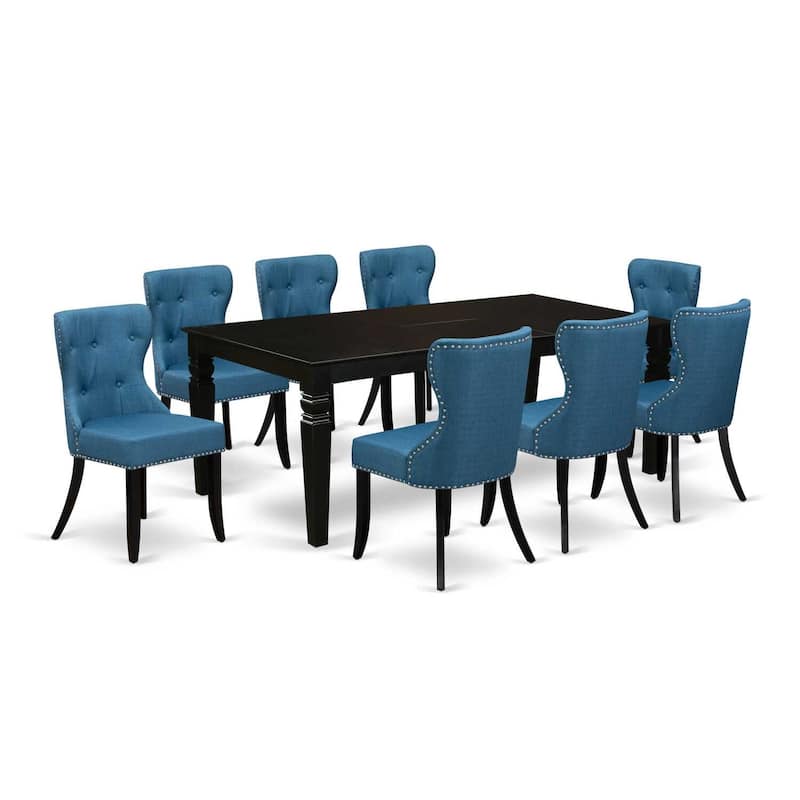 Dining Room Table Set - 8 Parson Chairs, Linen Fabric, Butterfly Leaf Kitchen Table