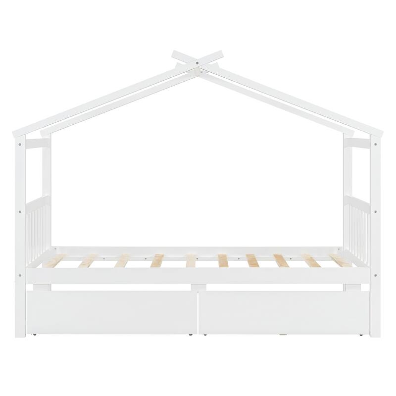 Platform Bed for Kids House Bed with Storage Drawers and Headboard