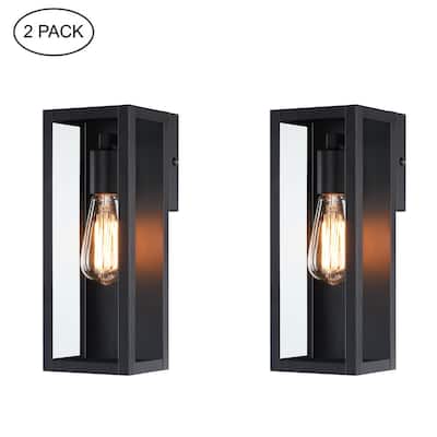 2-pack 1-Light 12.76-in Outdoor Wall Light with Matte Black Finish & Clear glass shade