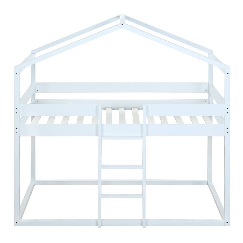 Fairytale House Bed Twin Over Twin Bunk Bed Wood Platform Bed Frame with Ladder Apex Roof Tent for Boys Girls, House-Shaped Bed