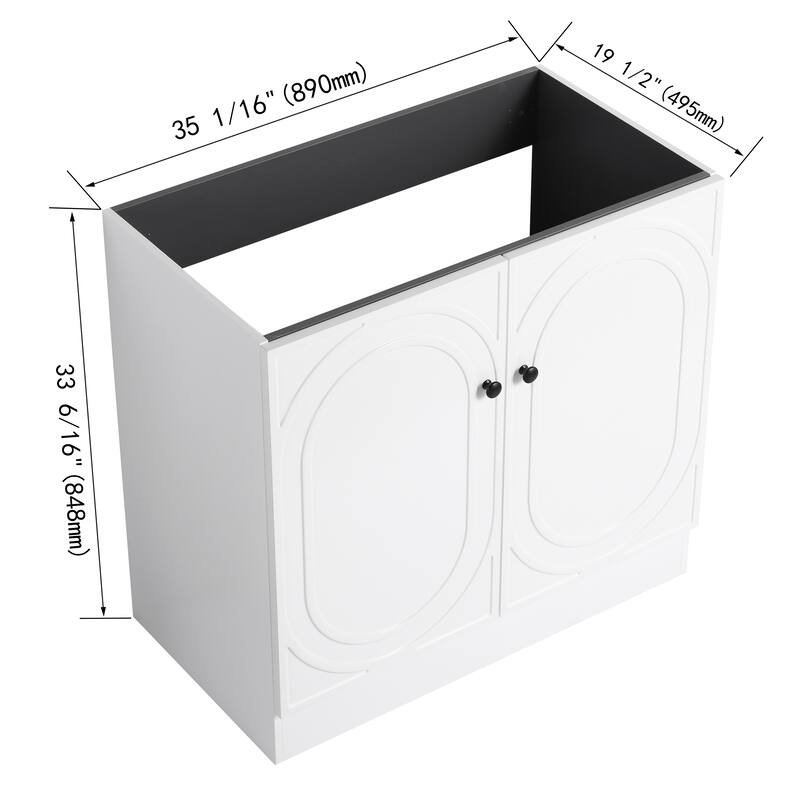 Modern 36 Inch Freestanding Bathroom Vanity Base without Sink, Storage Cabinet with Soft-Close Doors and Adjustable Shelves