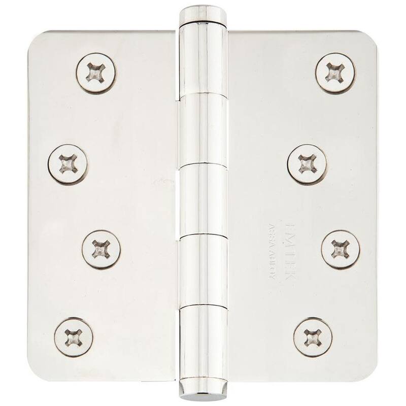 Emtek 4" x 4" Plain Bearing 5/8" Radius Corners Mortise Hinge - Pair - Polished Nickel