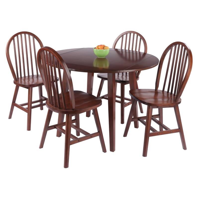 Dawson 5-Pc Drop Leaf Table with Windsor Chairs, Walnut
