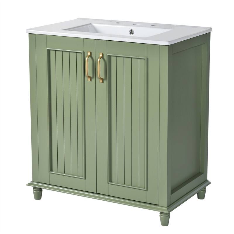 30'' Bathroom Vanity with Resin Sink Top, Freestanding Bathroom Vanity Cabinet with 1 Hidden Drawer, 2 Soft Close Doors & Shelf