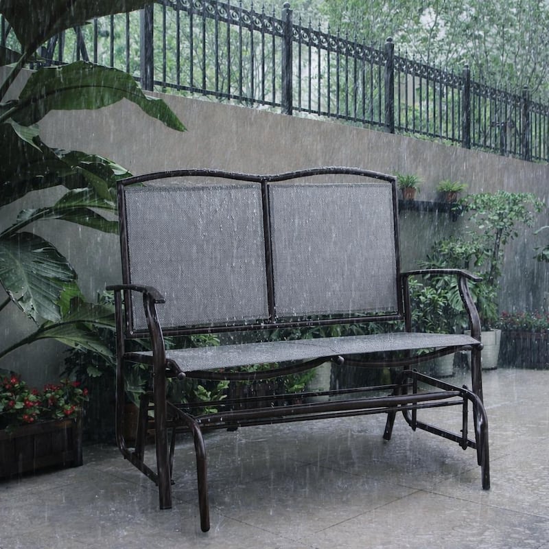 Kaycey 2-Person Brown Metal Outdoor Loveseat Glider with Mix Tan Sling - N/A