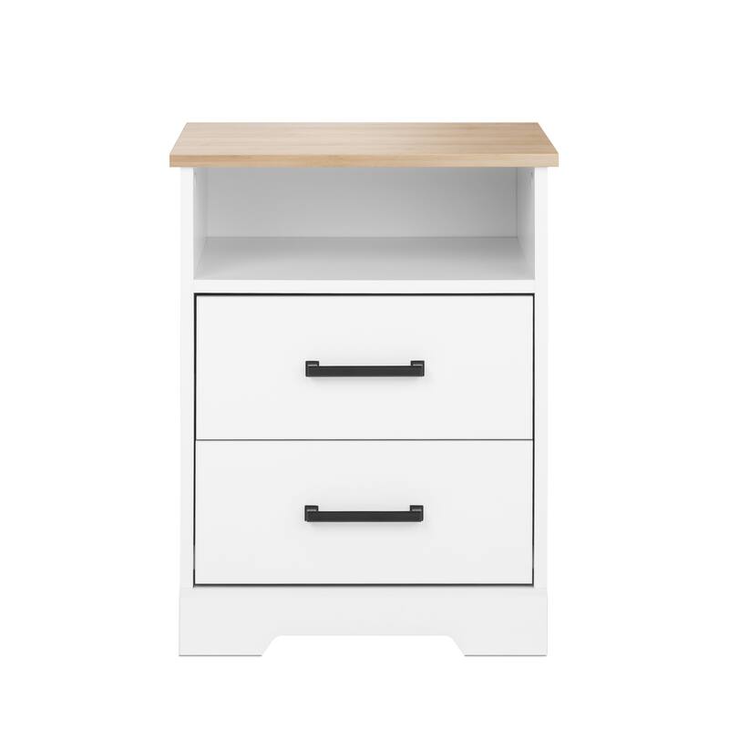Prepac Rustic Ridge Farmhouse Nightstand Bedside Table, Nightstand for Bedroom, End Table with 2 Drawers and Open Shelf