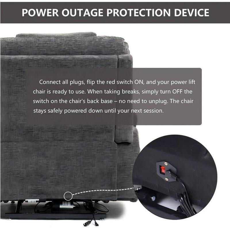 Luxuriant Overstuffed Power Lift Recliner with Dual Motors,Wireless Charging,Lumber Pillow,USB/Type C Charging