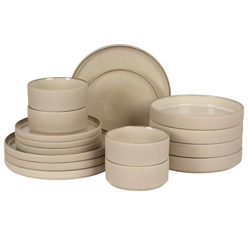 Gibson Elite Liberty Bay 16-Piece Pottery Clay Stoneware Stackable Dinnerware Set - Reactive Glaze, Service for 4 - Taupe