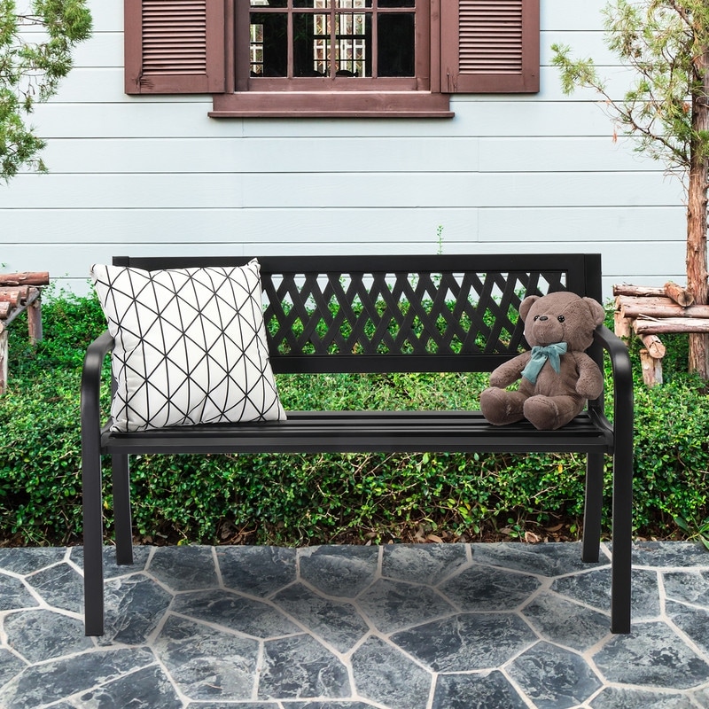 Outdoor 2-Person Black Metal Bench