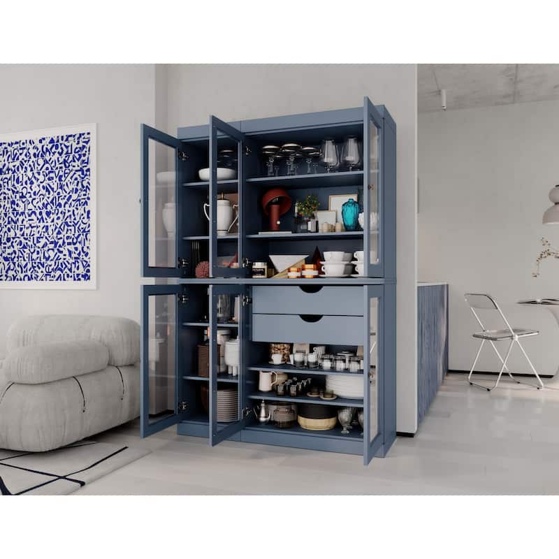 Palace Imports 100% Solid Wood 48.5" Pantry China Cabinet with Clear Glass Doors, 2-Drawers and Adjustable Shelves