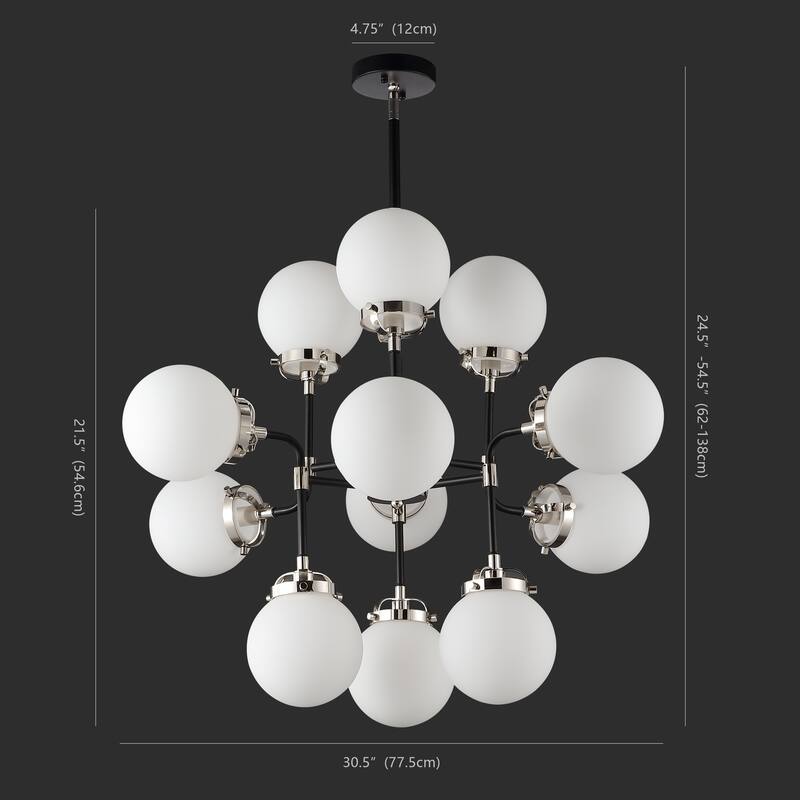 SAFAVIEH Couture Vergie White Glass 12-Light Pendant - 31 In W x 31 In D x 28.5 / 58.5 In H - Black - 31Wx31Dx59H