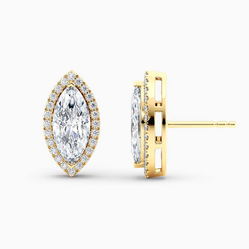 Auriya 14k Gold Lab Grown Halo Marquise Diamond Stud Earrings 0.50 to 8.00 ct. tw. Push-Back (F-G VS) - White
