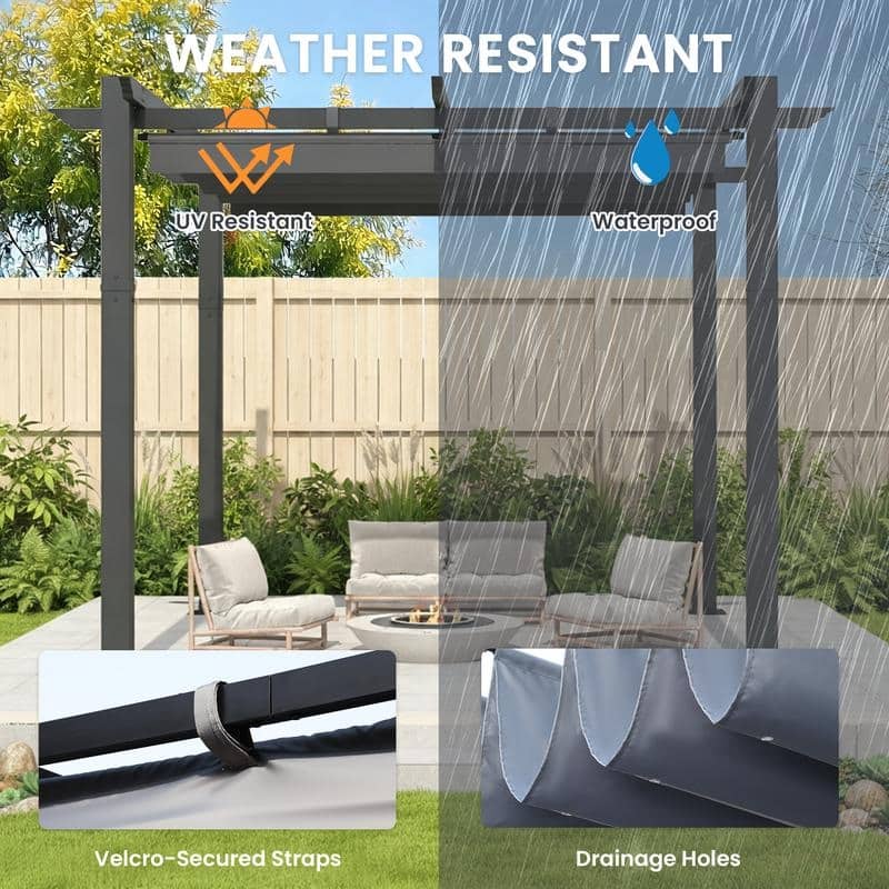 EROMMY 10' x 13' Outdoor Pergola with Retractable Canopy, Heavy-Duty Metal Frame and Adjustable Patio Shade Roof