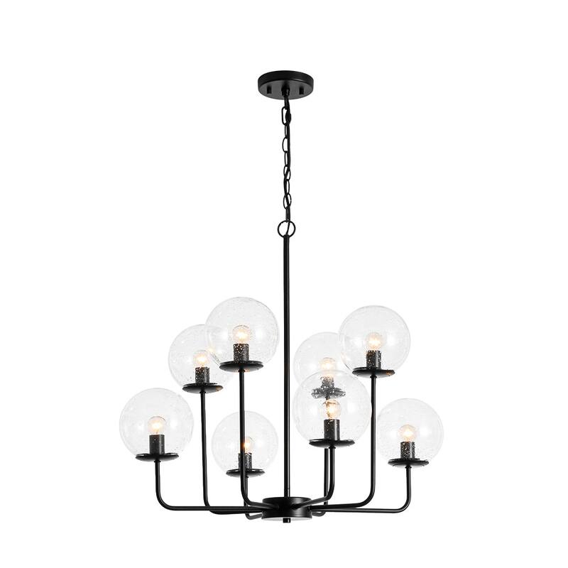 Modern 2-Tier Seeded Glass Globe Bubble Round Chandelier 27in Width