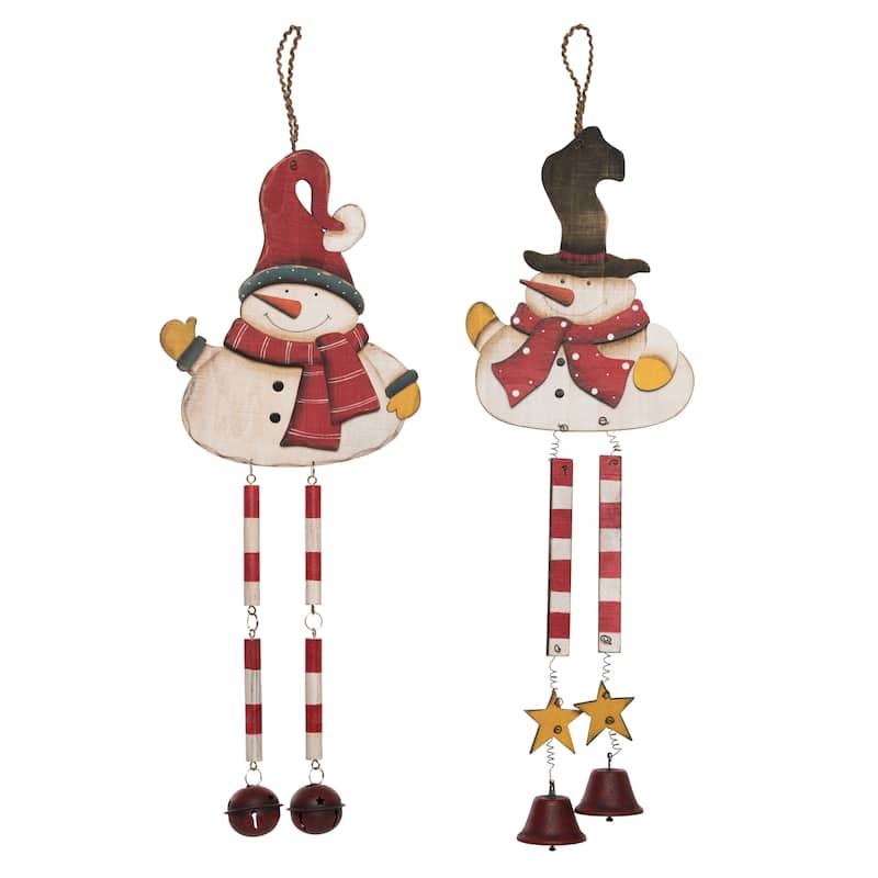 Transpac Plywood Snowman Wall Decor w/Dangle Legs Set of 2 Christmas Home Decorations