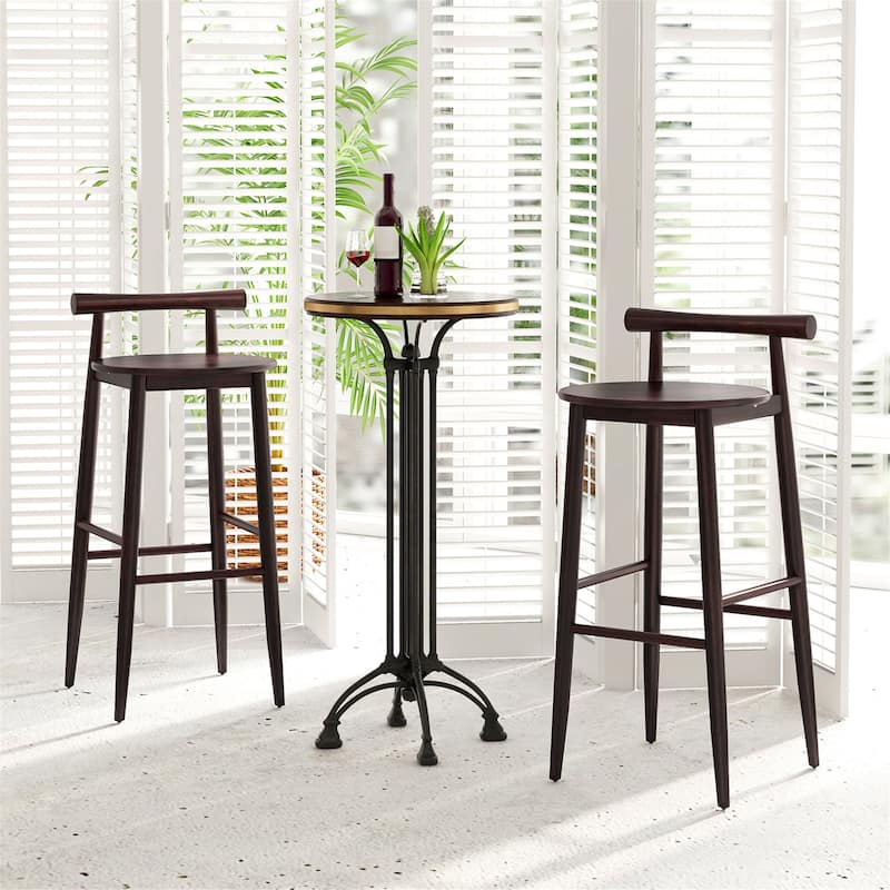 Gymax Bar Height Stools Set of 2 Bar Chair w/ Acacia Wood Frame