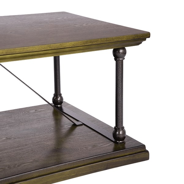 Country Style Coffee Table with Bottom Shelf and Metal Tube, Versatile