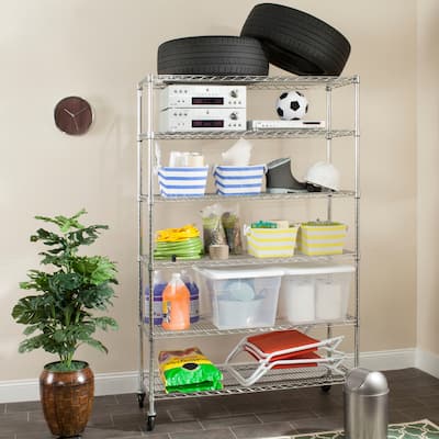 SAFAVIEH Storage Collection Juliet 6 Tier Heavy Duty Commercial Chrome Wire Shelf - 47.6" W x 18" L x 75" H