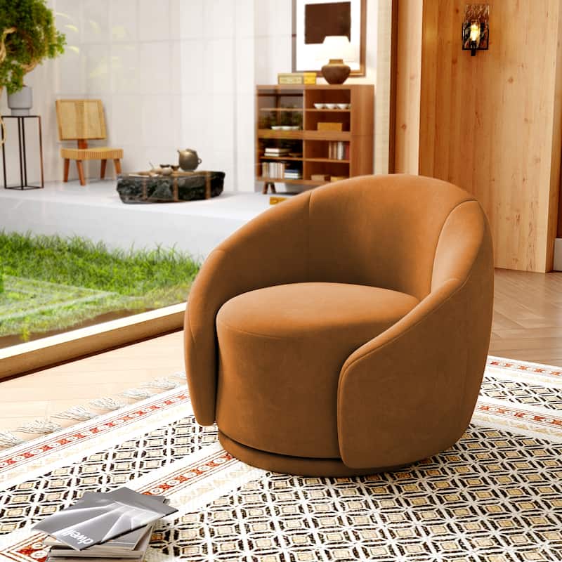 Boucle Barrel Chair Upholstered 360°Swivel Armchair