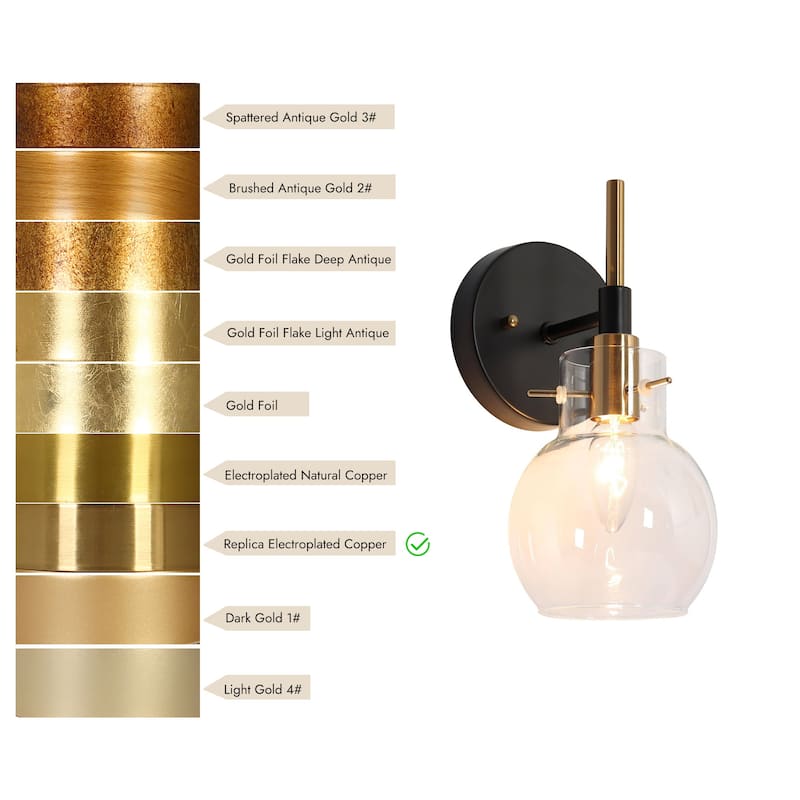 Modern Farmhouse 1-Light Black Gold Wall Sconce Light Fixture with Glass Shade