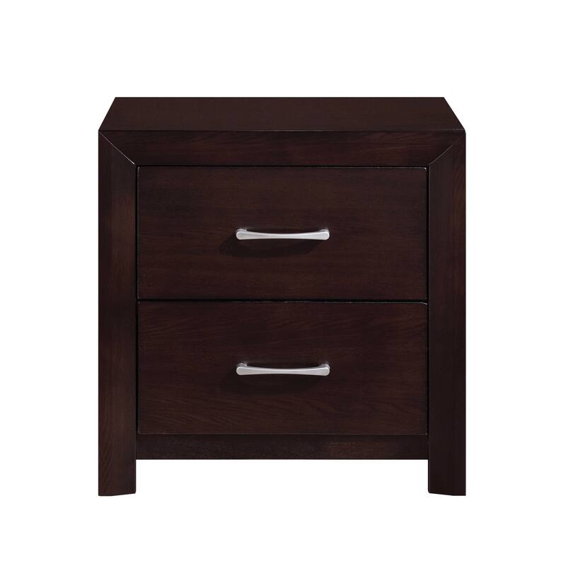 Espresso Finish Nightstand, Drawers, Silver Tone Pulls, Contemporary Design - Espresso