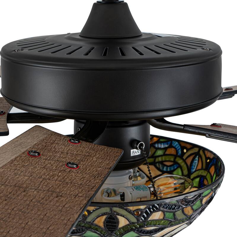 Mara River of Goods 5-blade 52-inch Tiffany-Style Indoor Stained Glass Ceiling Fan with Shade and Remote Control
