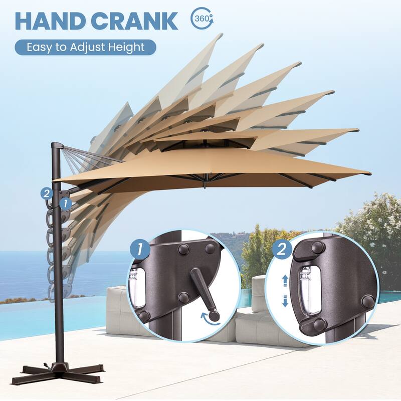 10.5 ft. x 9 ft. Double top 360-Degree Rotation Cantilever Patio Umbrella with Base