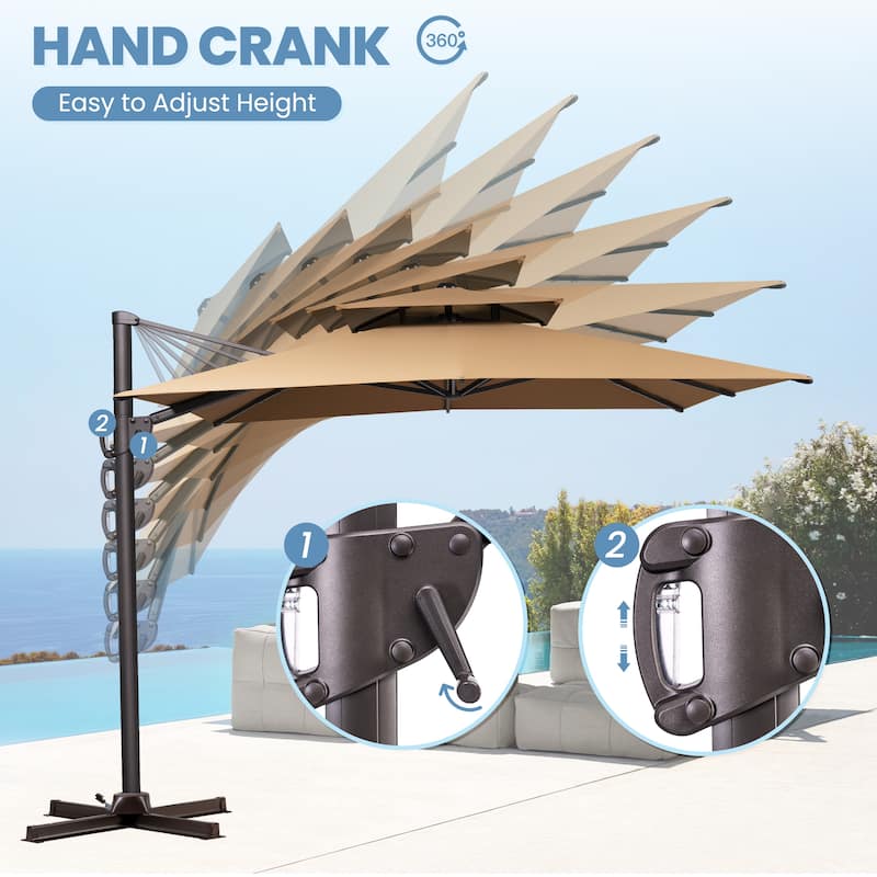 Outdoor 11 ft x 9 ft Aluminum Patio Cantilever Offset Umbrella with Base Stand