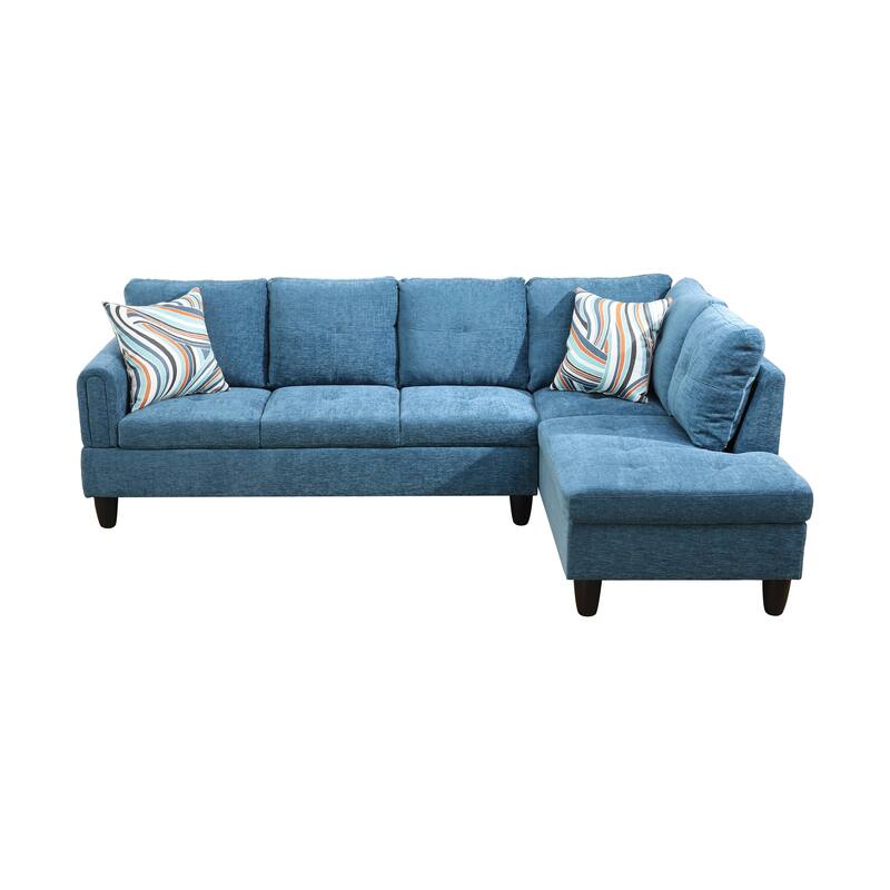 Blue Flannel 3-Piece Living Room Sofa Set